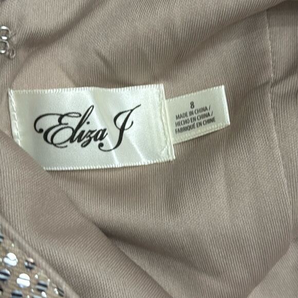 Eliza J Gown Champagne Sequin Long Sleeve - Picture 6 of 6